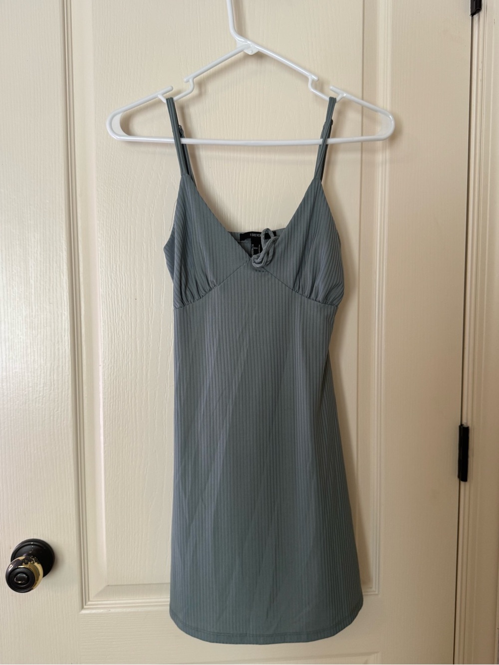 Forever 21 Sage Green Ribbed Slip Dress with Tie Front